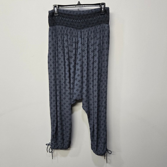 Anthropologie Hei Hei Harem Pants Medium Gray Smocked Waist Boho Festival Pocket - Picture 1 of 8